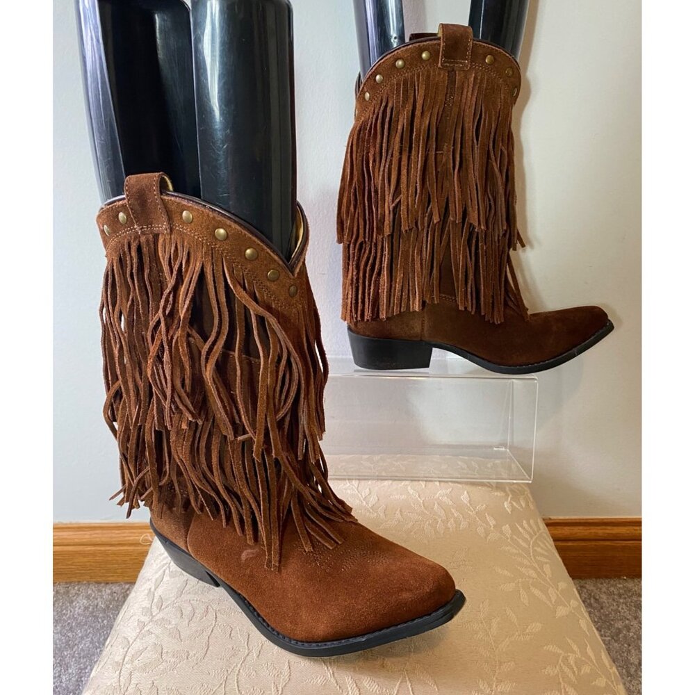 Smokey Mountain Boots Brown Western Fringe Suede Cowboy Boots Womens Size 3.5 - Picture 2 of 9